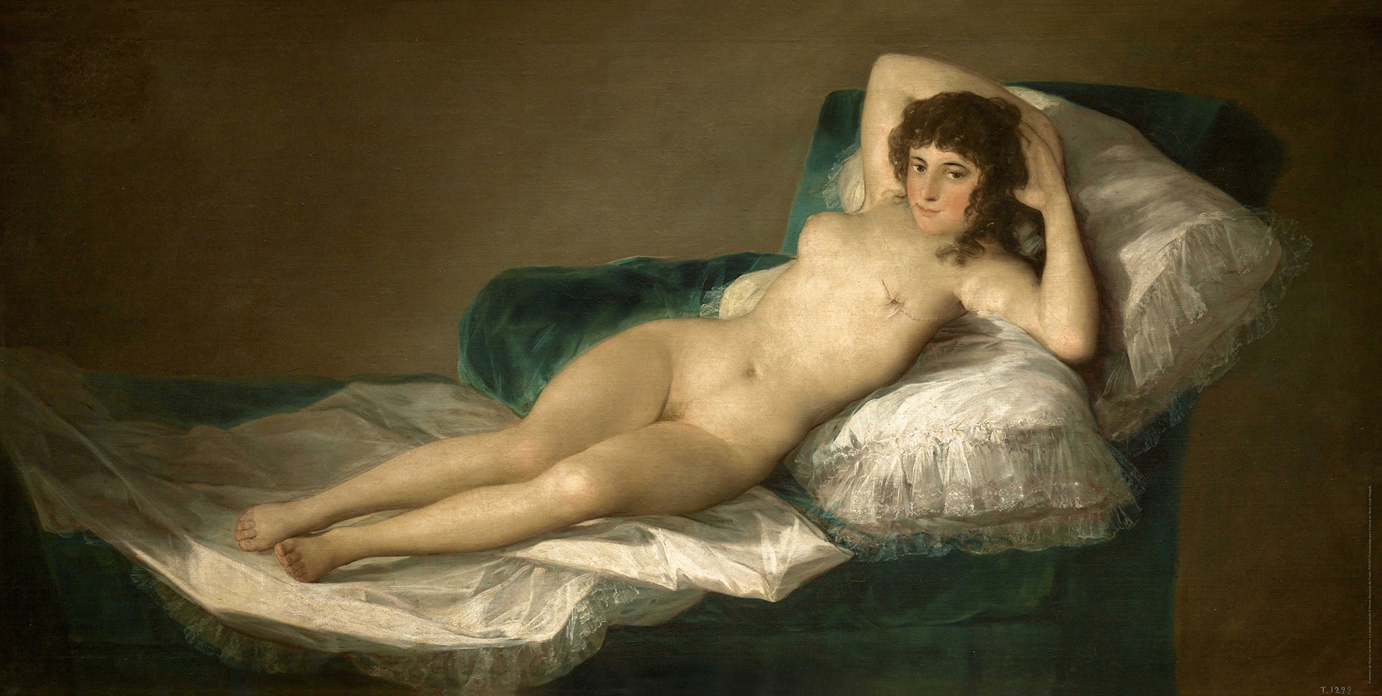 Francisco de Goya: "Die nackte Maja". Fotomontage: Jorge Salgado | © Cultura en Vena, 2022 (Original: Thyssen-Bornemisza Museum)