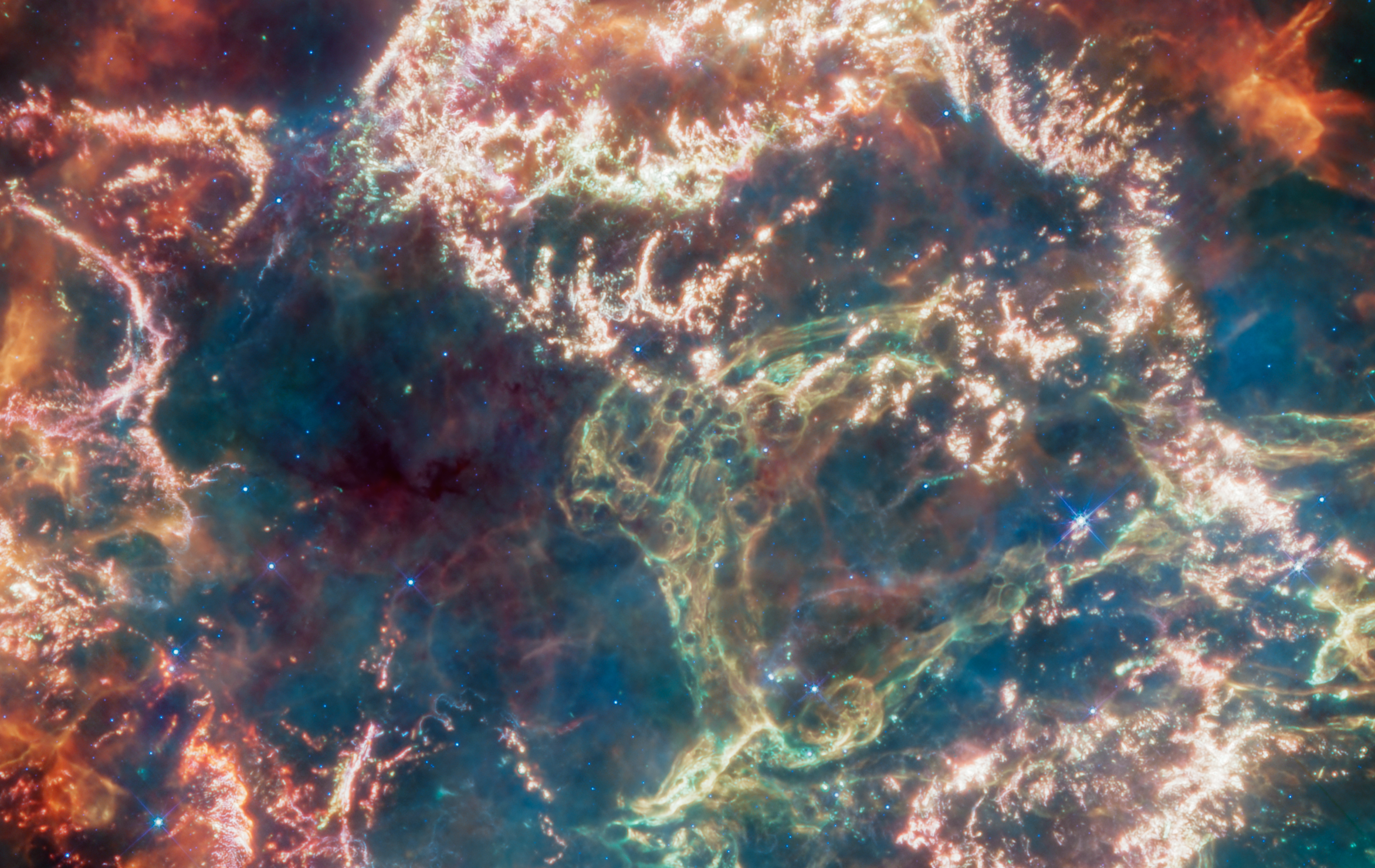 Cassiopeia A (Ausschnitt), aufgenommen vom James-Webb-Teleskop