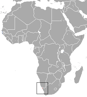 Kontinent Afrika, mit Markierung an der Stelle an der, der De Wintons Goldmull Zuhause ist.