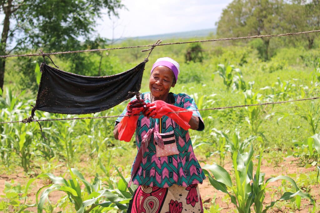 Dorety Nyange installing a chilli rag fence in her farm in Tsavo in 2023. © Anna Siegle Save the Elephants IMG 1859