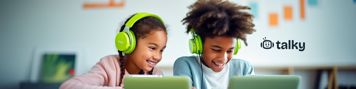 Talky Sprachlernapp - zwei Kinder lernen spielerisch eine neue Sprache